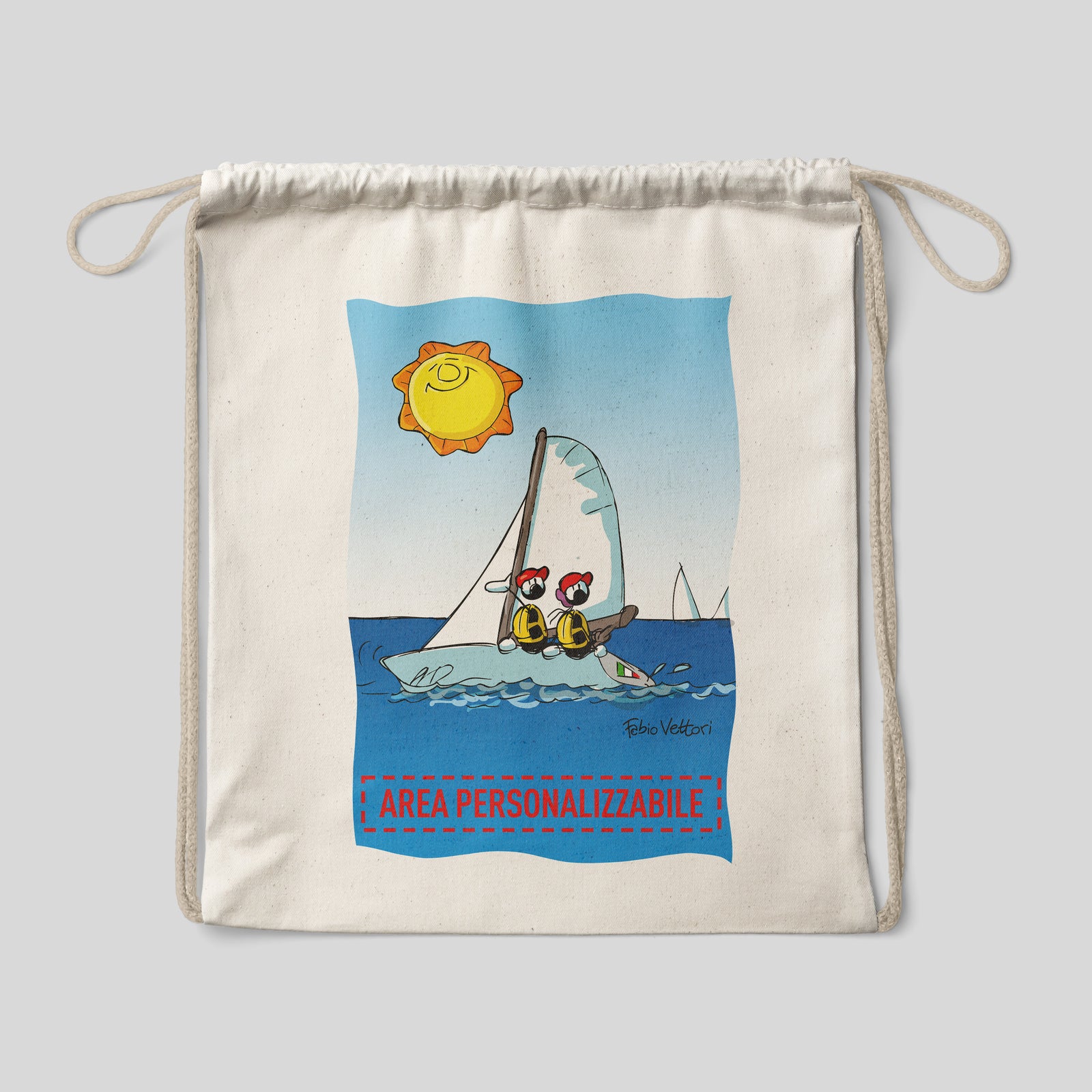 Sacca zaino personalizzata in cotone soggetto "Barca a vela"