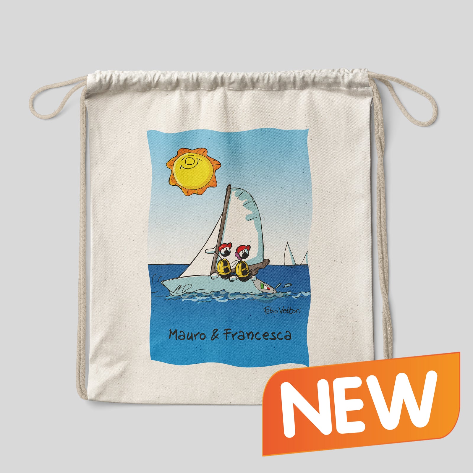 Sacca zaino personalizzata in cotone soggetto "Barca a vela"