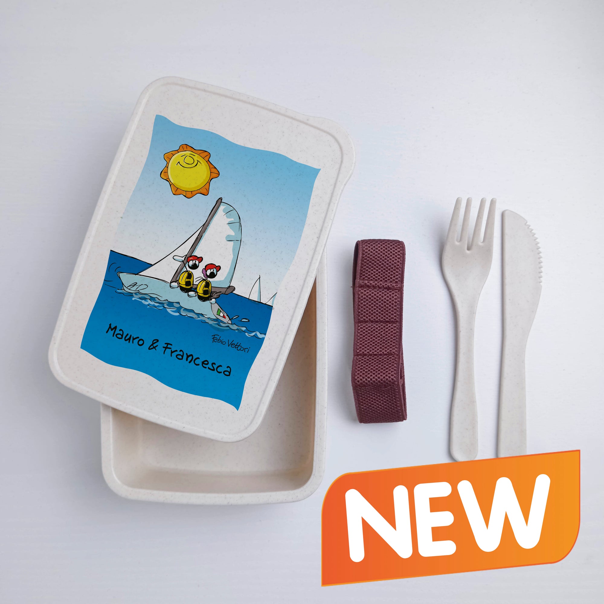 Scatola Porta Pranzo con Fascia Porta Posate Personalizzata soggetto "Vela"