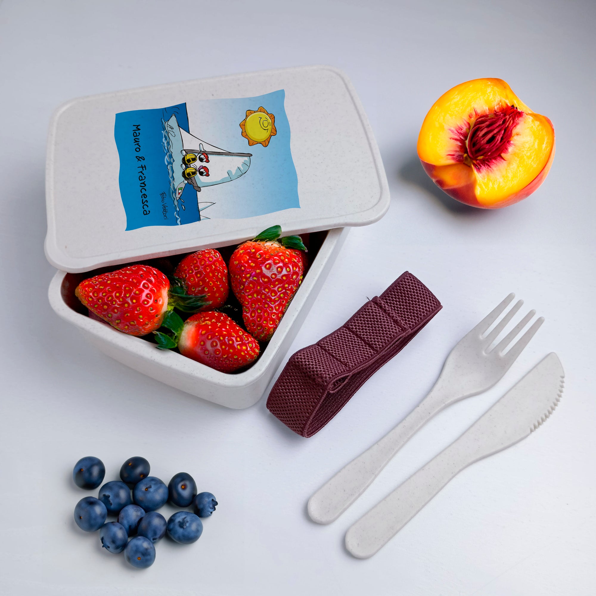 Scatola Porta Pranzo con Fascia Porta Posate Personalizzata soggetto "Vela"