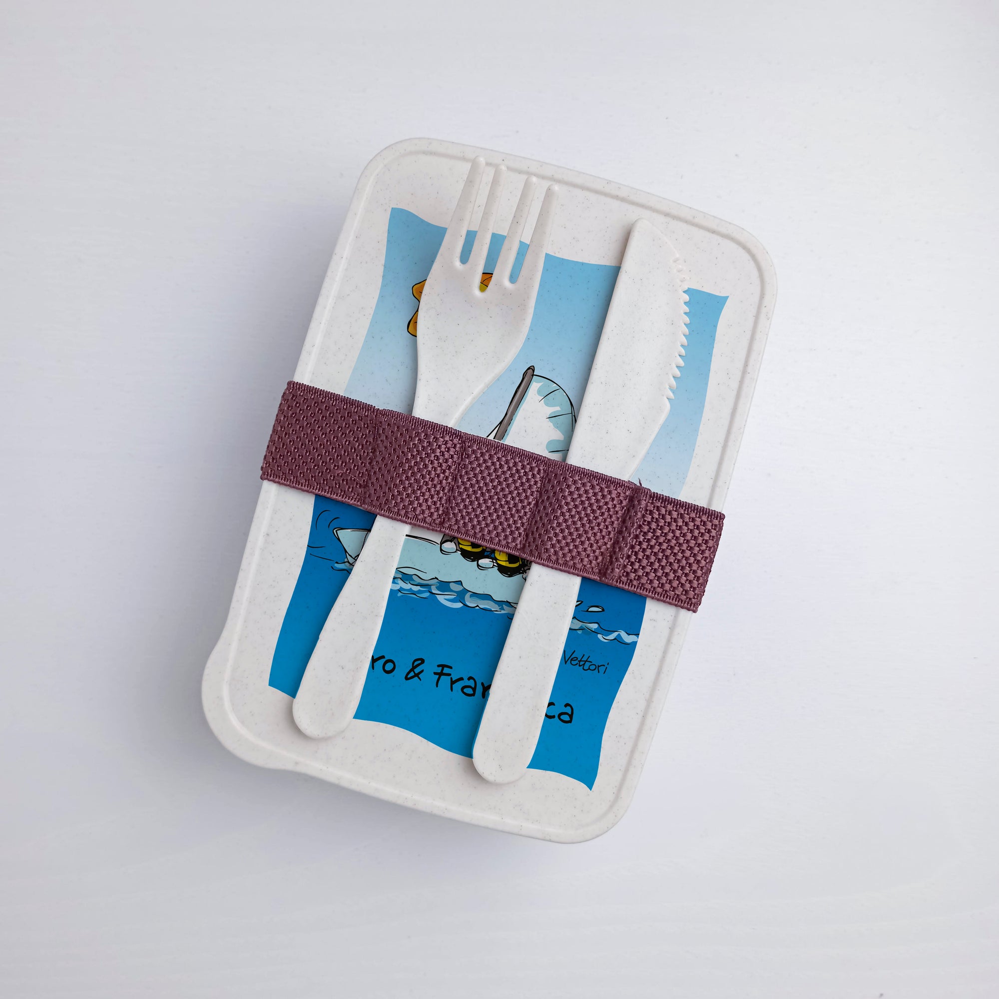 Scatola Porta Pranzo con Fascia Porta Posate Personalizzata soggetto "Vela"