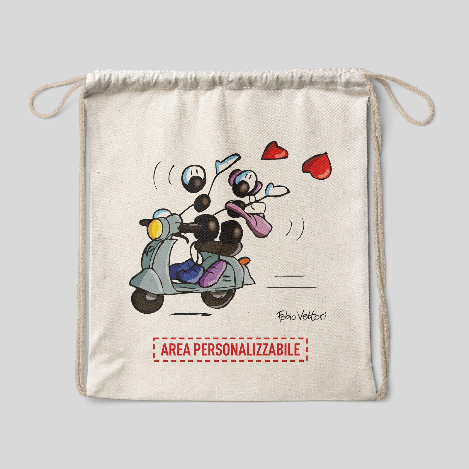 Personalized cotton backpack bag with "Vespa" motif