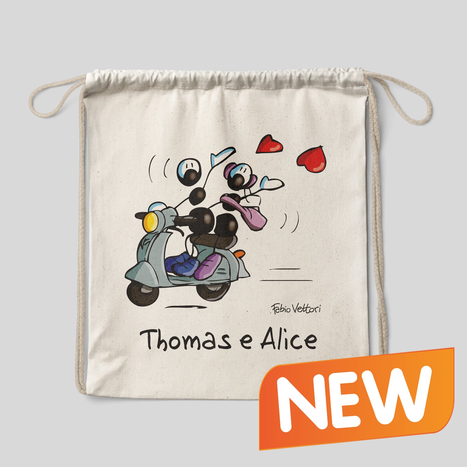 Personalized cotton backpack bag with "Vespa" motif