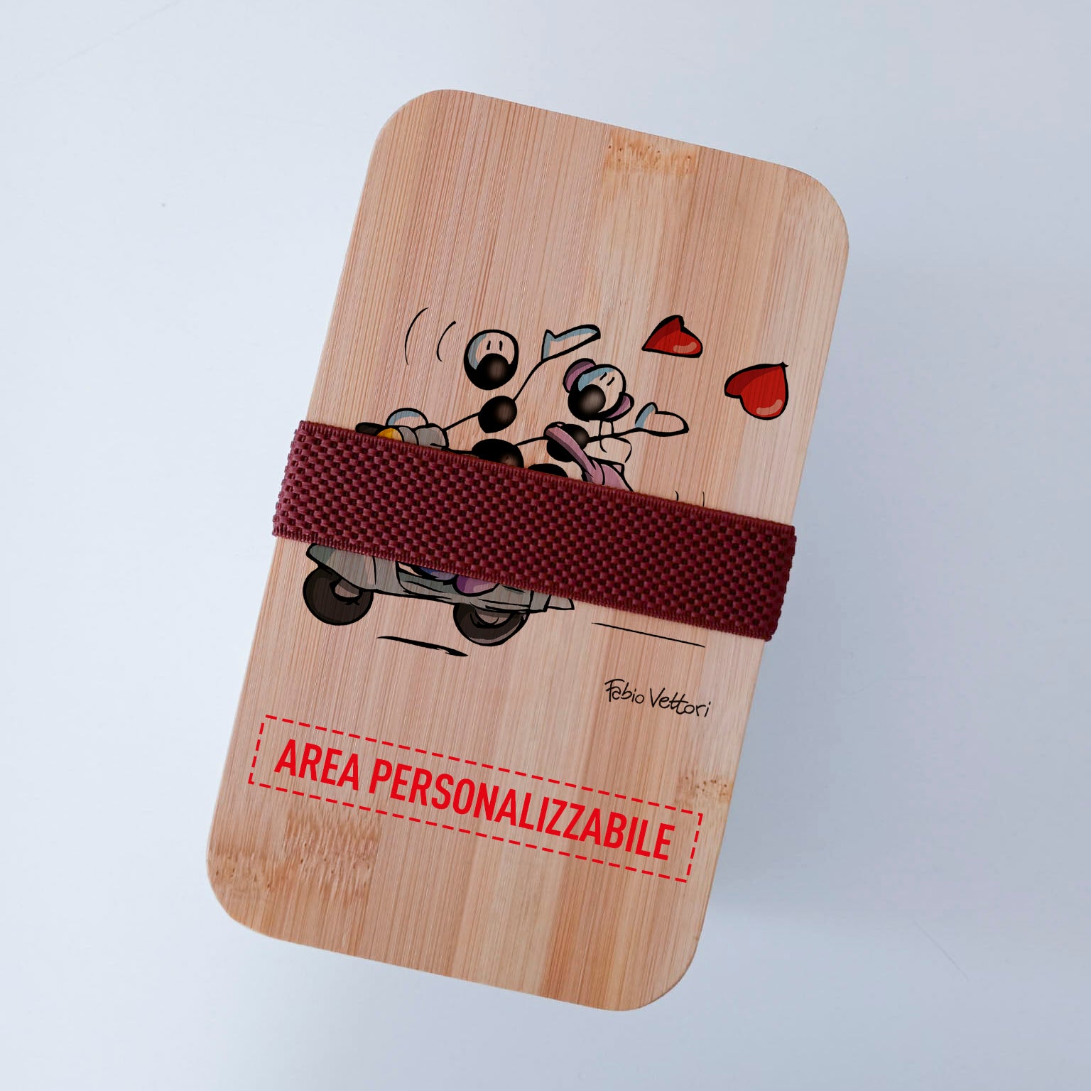 Scatola Porta Pranzo con coperchio in bambù e Posate Personalizzata soggetto "Vespa"