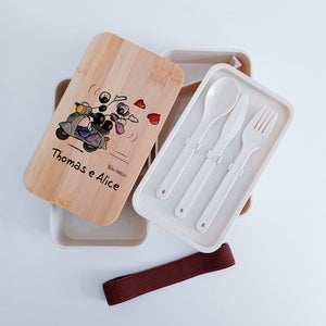 Scatola Porta Pranzo con coperchio in bambù e Posate Personalizzata soggetto "Vespa"