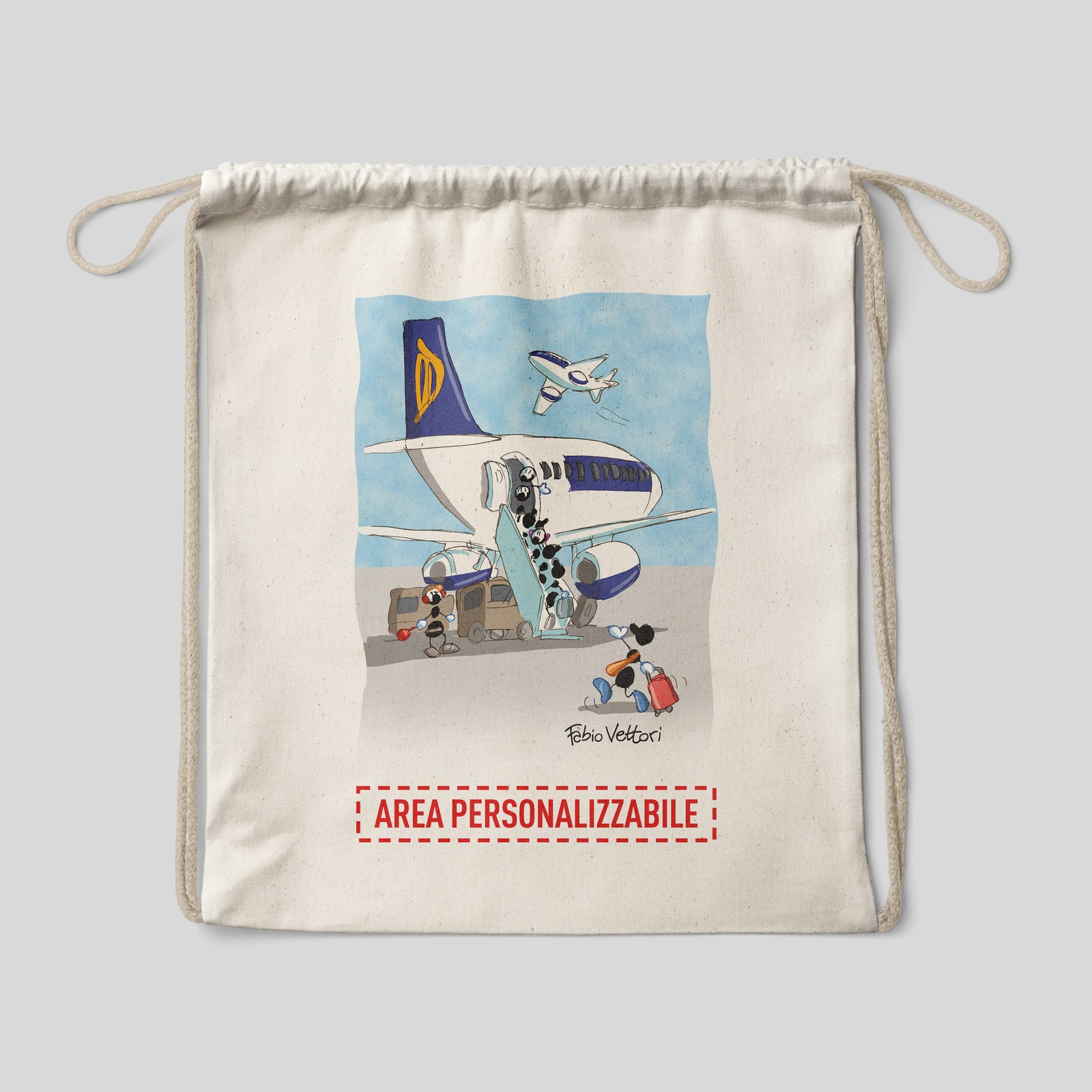 Sacca zaino personalizzata in cotone soggetto "Viaggi"