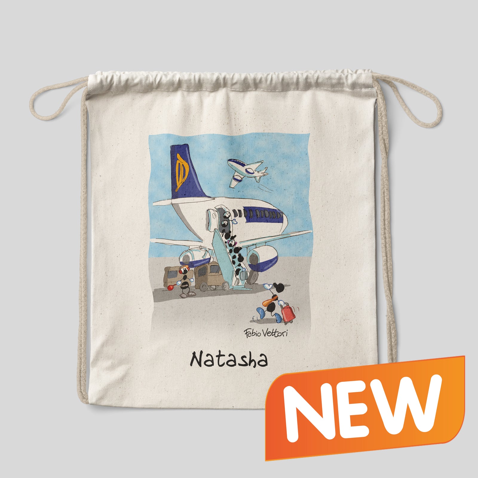 Sacca zaino personalizzata in cotone soggetto "Viaggi"