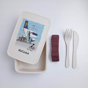 Scatola Porta Pranzo con Fascia Porta Posate Personalizzata soggetto "Viaggi"