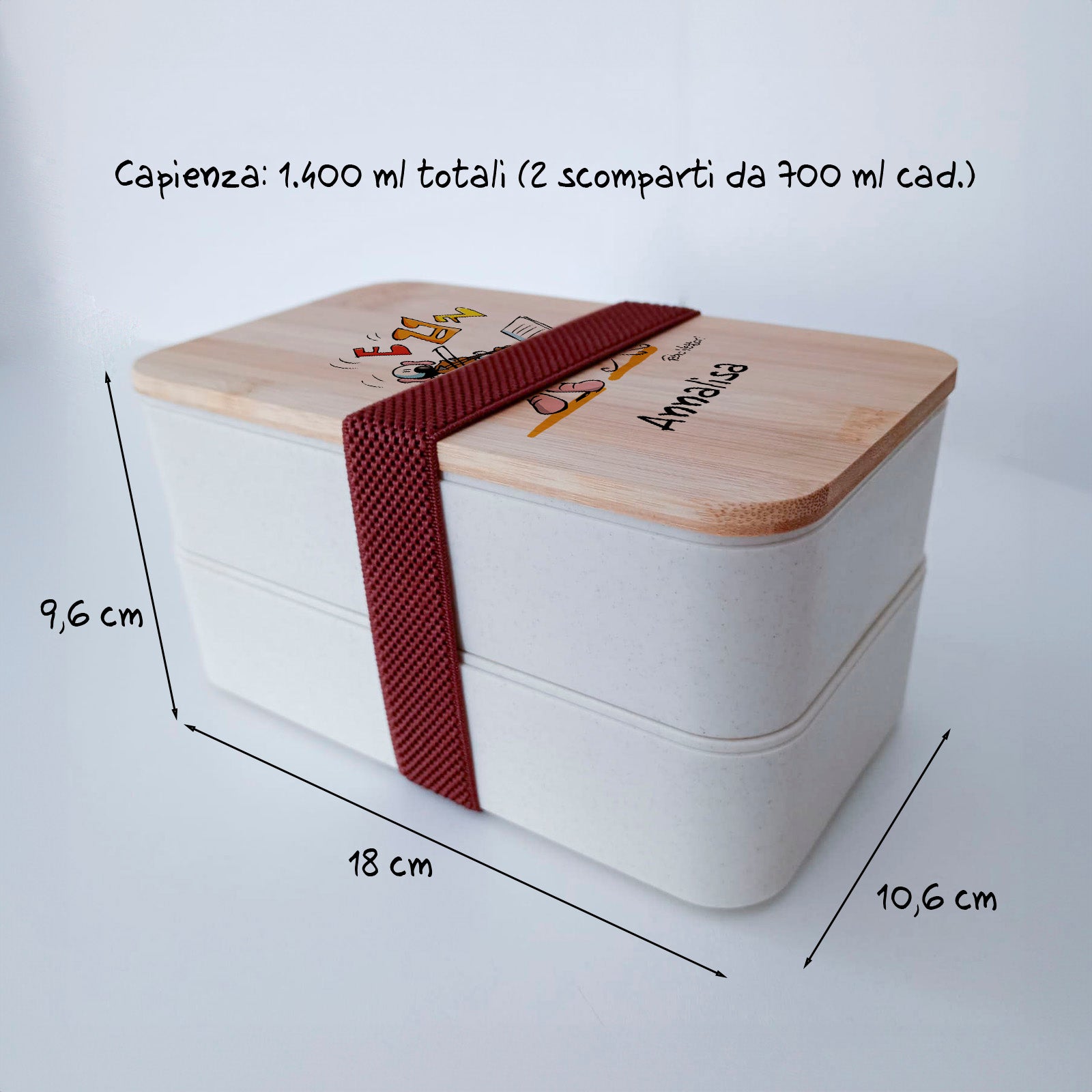 Scatola Porta Pranzo con coperchio in bambù e Posate Personalizzata soggetto "Violinisti"