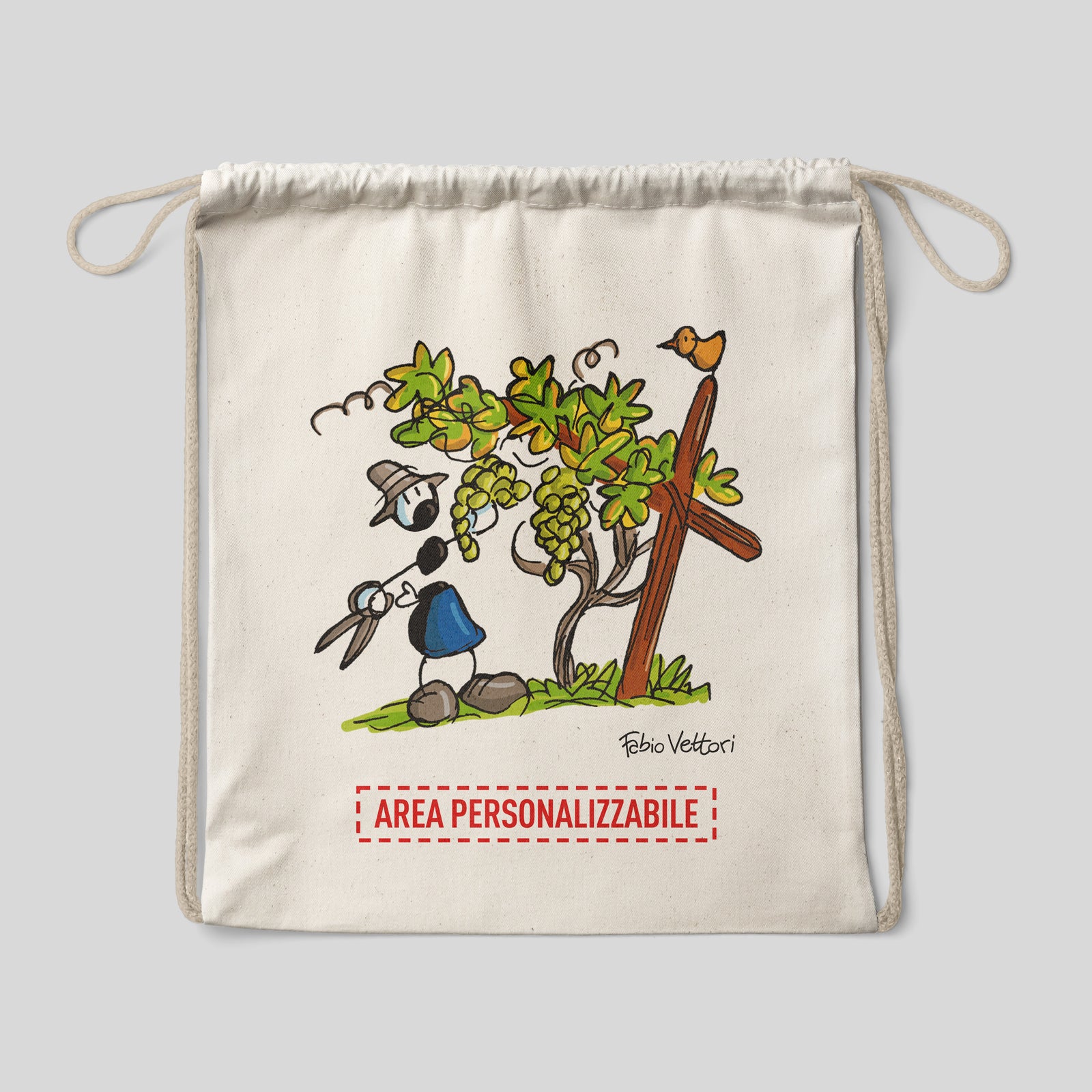 Sacca zaino personalizzata in cotone soggetto "Viticoltori"