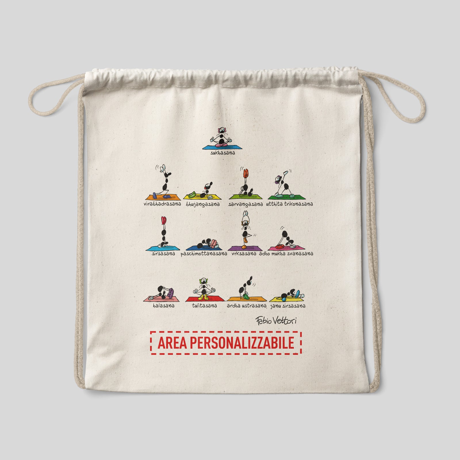 Sacca zaino personalizzata in cotone soggetto "Yoga"