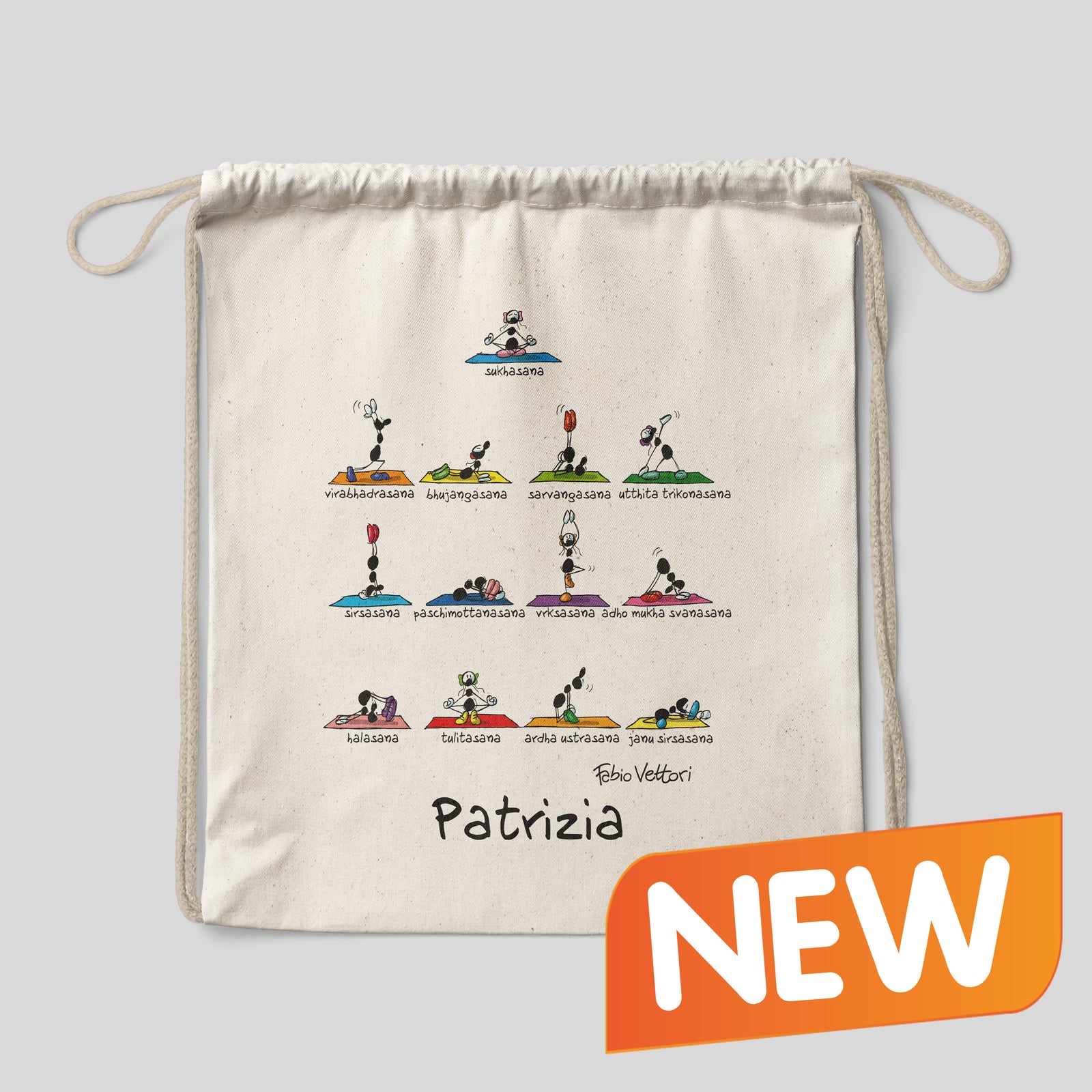 Sacca zaino personalizzata in cotone soggetto "Yoga"
