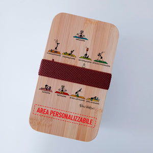 Scatola Porta Pranzo con coperchio in bambù e Posate Personalizzata soggetto "Yoga"