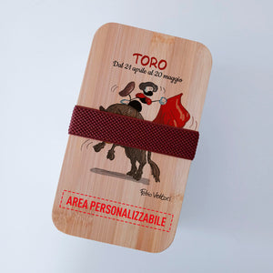 Scatola Porta Pranzo con coperchio in bambù e Posate Personalizzata soggetto "Zodiaco"