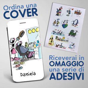Cover artistica per Smartphone Personalizzata soggetto "Parrucchiera" modello con apertura "a Libro"