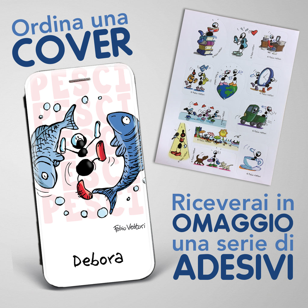 Cover artistica per Smartphone Personalizzata soggetto "Pesci" modello con apertura "a Libro"