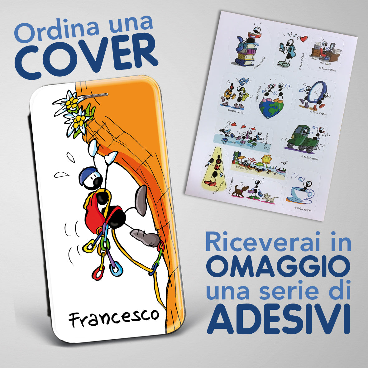 Cover artistica per Smartphone Personalizzata soggetto "Rocciatore" modello con apertura "a Libro"