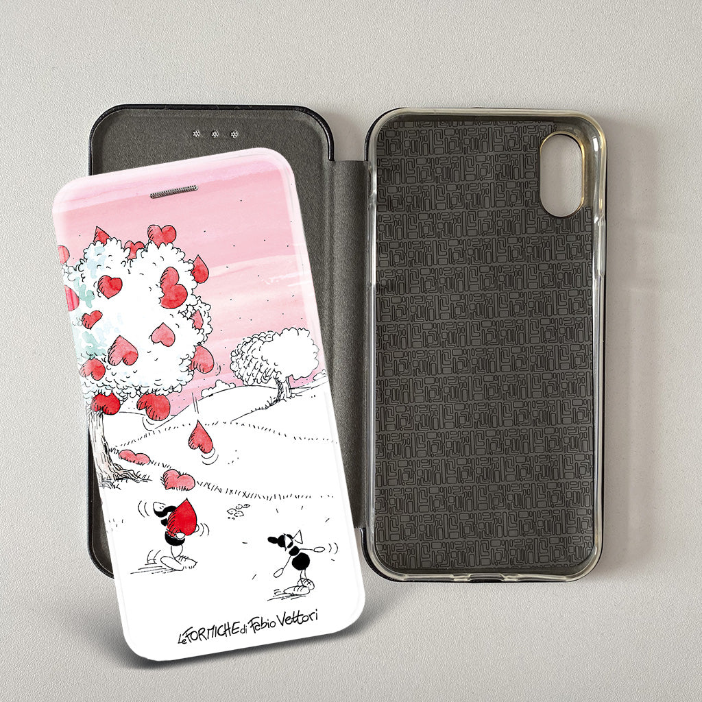Cover artistica per Smartphone soggetto "Cuori" modello con apertura "a Libro"
