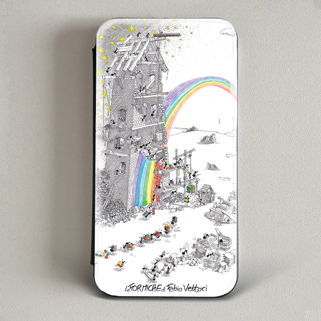 Cover artistica per Smartphone soggetto "Fabbrica arcobaleno" modello con apertura "a Libro"
