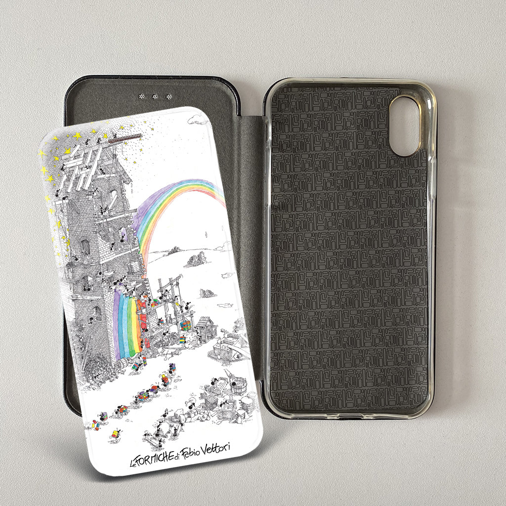 Cover artistica per Smartphone soggetto "Fabbrica arcobaleno" modello con apertura "a Libro"