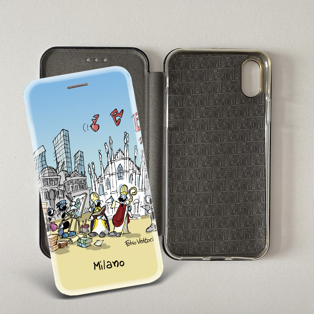Cover artistica per Smartphone soggetto "Milano" modello con apertura "a Libro"