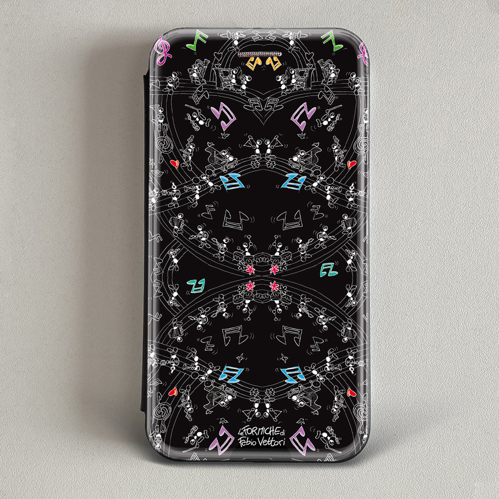 Cover artistica per Smartphone soggetto "Rigo musicale nero" modello con apertura "a Libro"