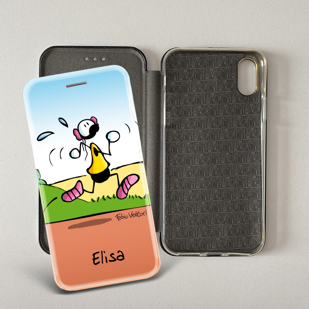 Cover artistica per Smartphone Personalizzata soggetto "Runner femmina" modello con apertura "a Libro"