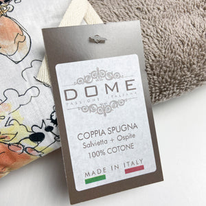 COUPLE SPONGE TOWEL + GUEST towels in cotton "Mushrooms" motif