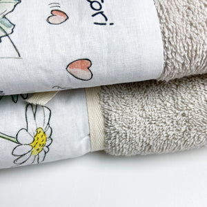 COUPLE SPONGE TOWEL + GUEST towels in cotton Pattern "Ninfea"