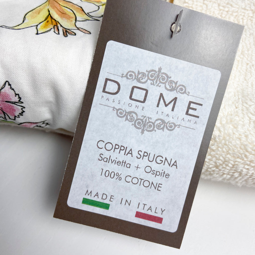 Coppia asciugamani in spugna con bordo in lino cifrati - Innovazione Coppia asciugamani in spugna con bordo in lino cifrati - Innovazione