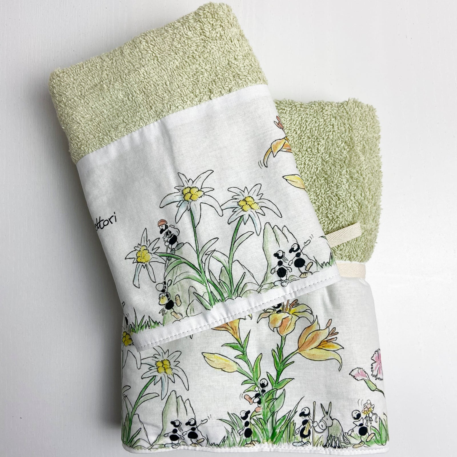 COUPLE SPONGE TOWEL + GUEST towels in cotton "Edelweiss" motif
