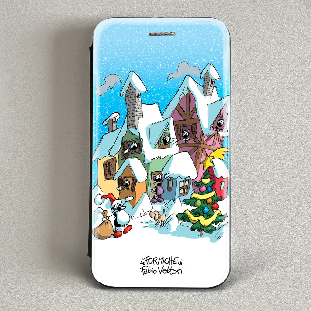Cover artistica per Smartphone soggetto "Villaggio natalizio" modello con apertura "a Libro"